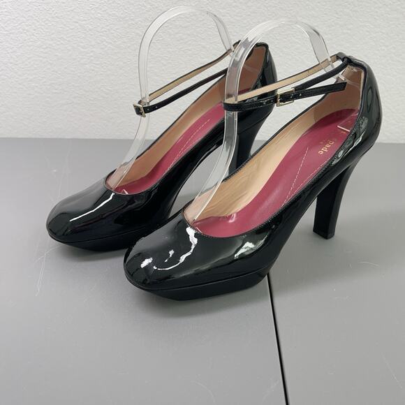 Kate Spade Platform Patent Leather Pump Heels Women's 10B Black Ankle Strap - Picture 1 of 10